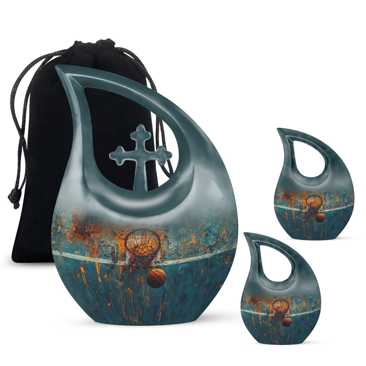 Cross-drop design Basketball-themed memorial urn, 