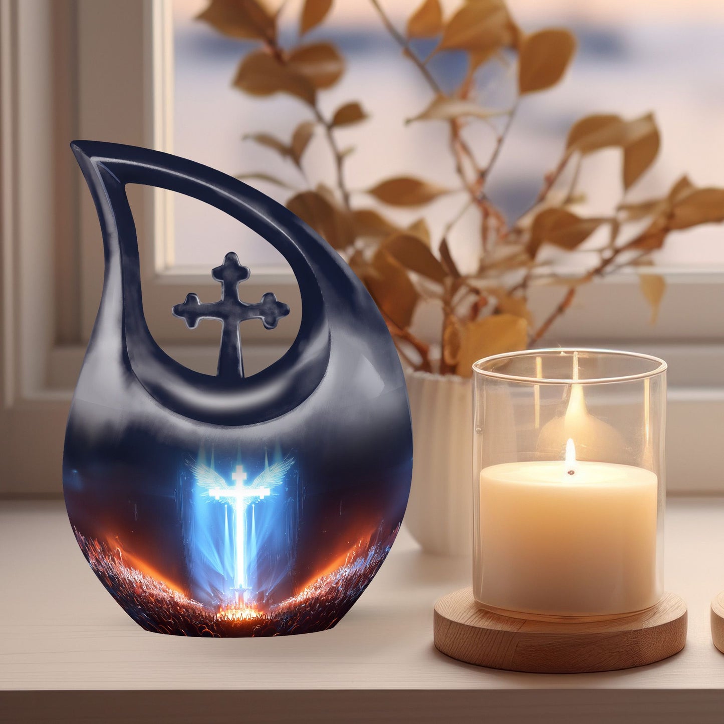 10-inch Cross Drop Metal Cremation Urn, 