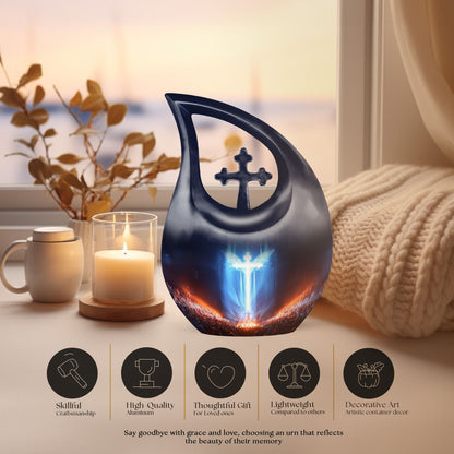 10-inch Cross Drop Metal Cremation Urn, 
