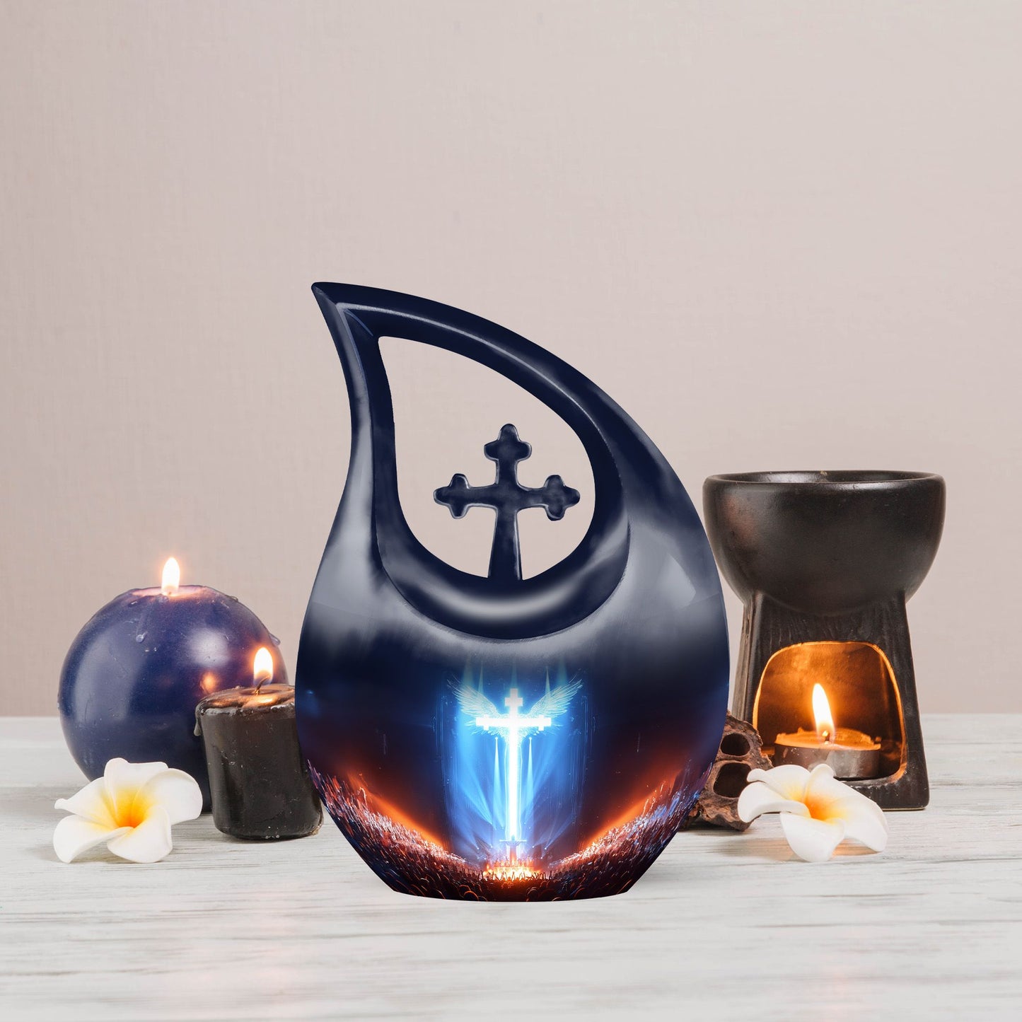 10-inch Cross Drop Metal Cremation Urn, 