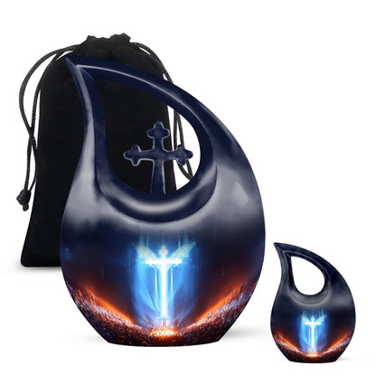 10-inch Cross Drop Metal Cremation Urn, 