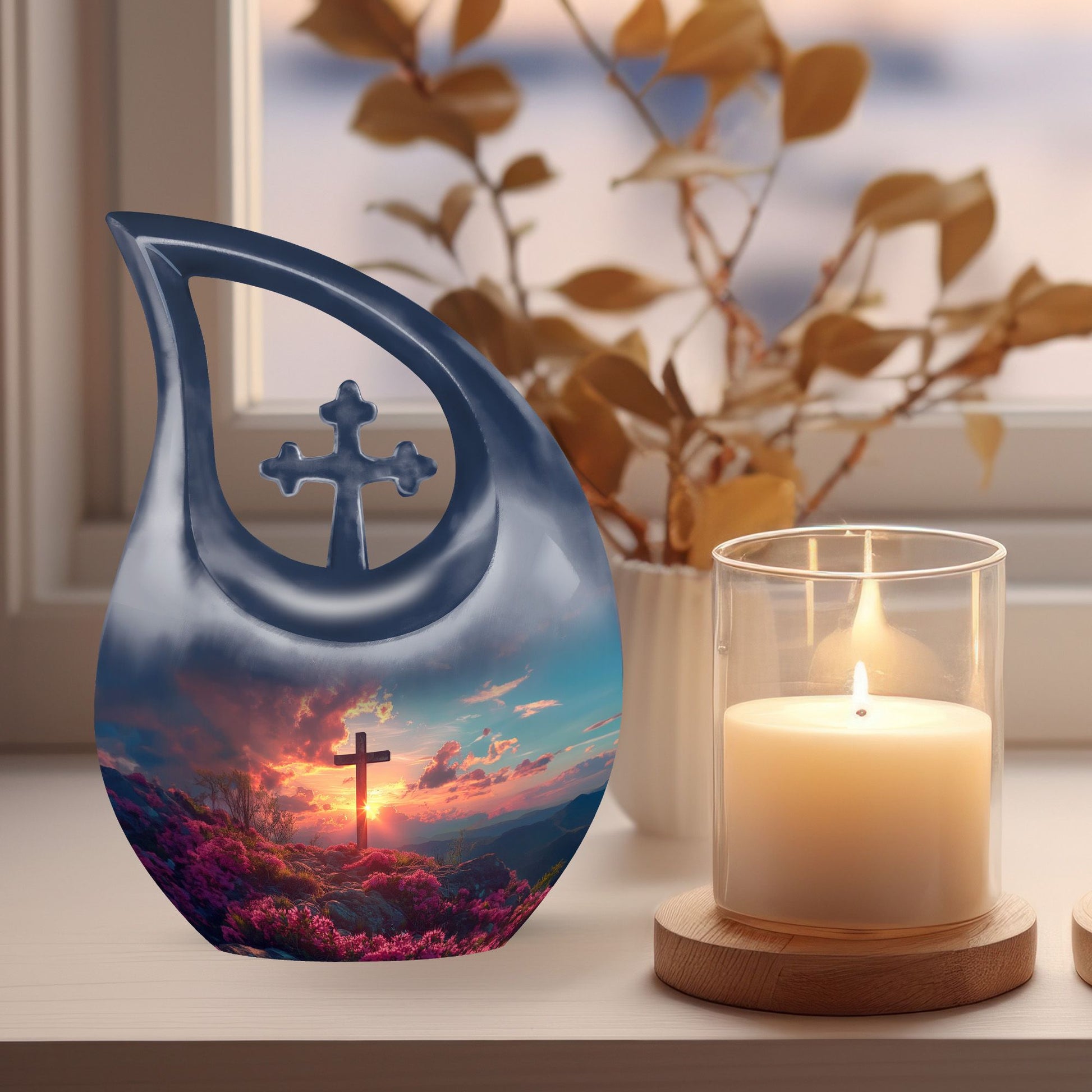 10 Inch Affordable Cross Drop Design Memorial Urn 