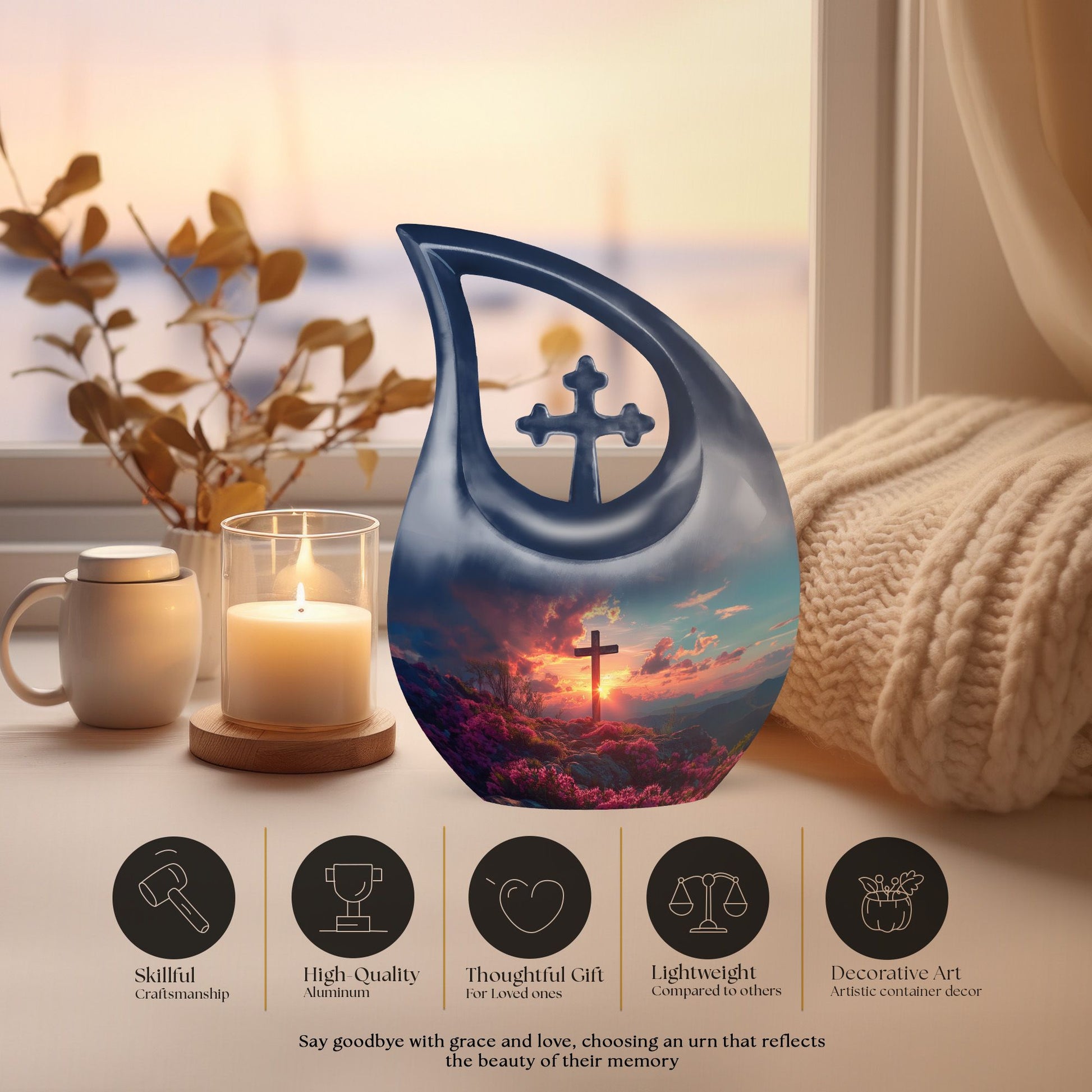 10 Inch Affordable Cross Drop Design Memorial Urn 