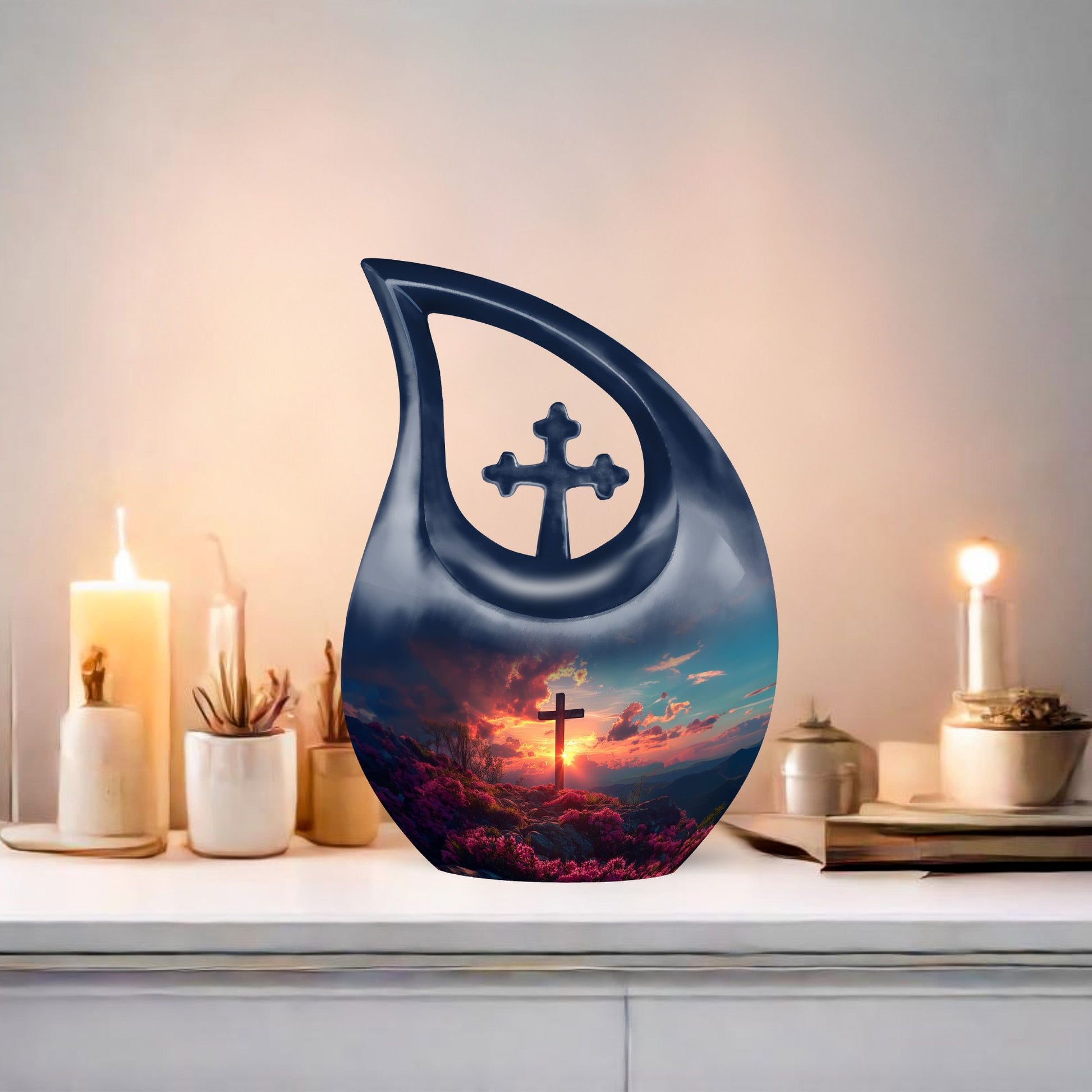 10 Inch Affordable Cross Drop Design Memorial Urn 