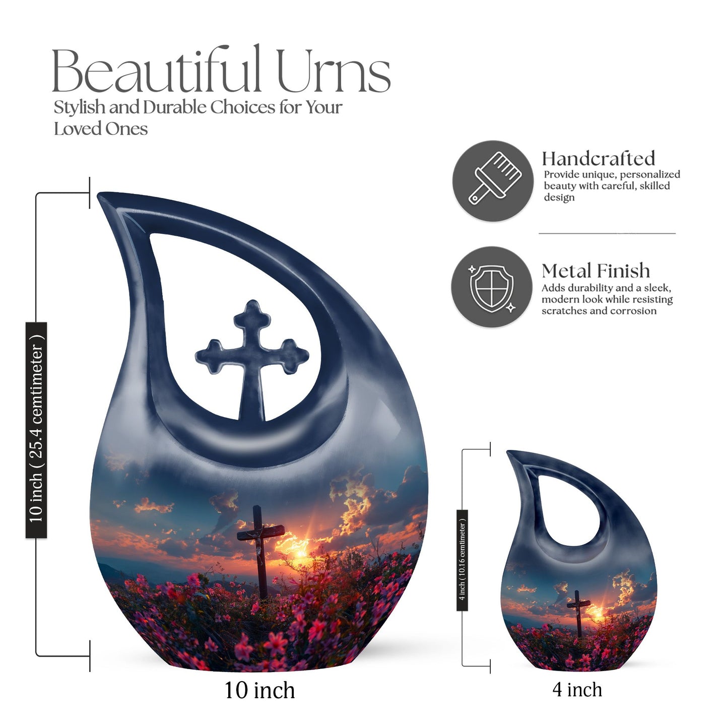 Large 10-inch Cross Drop Cremation Urn, 