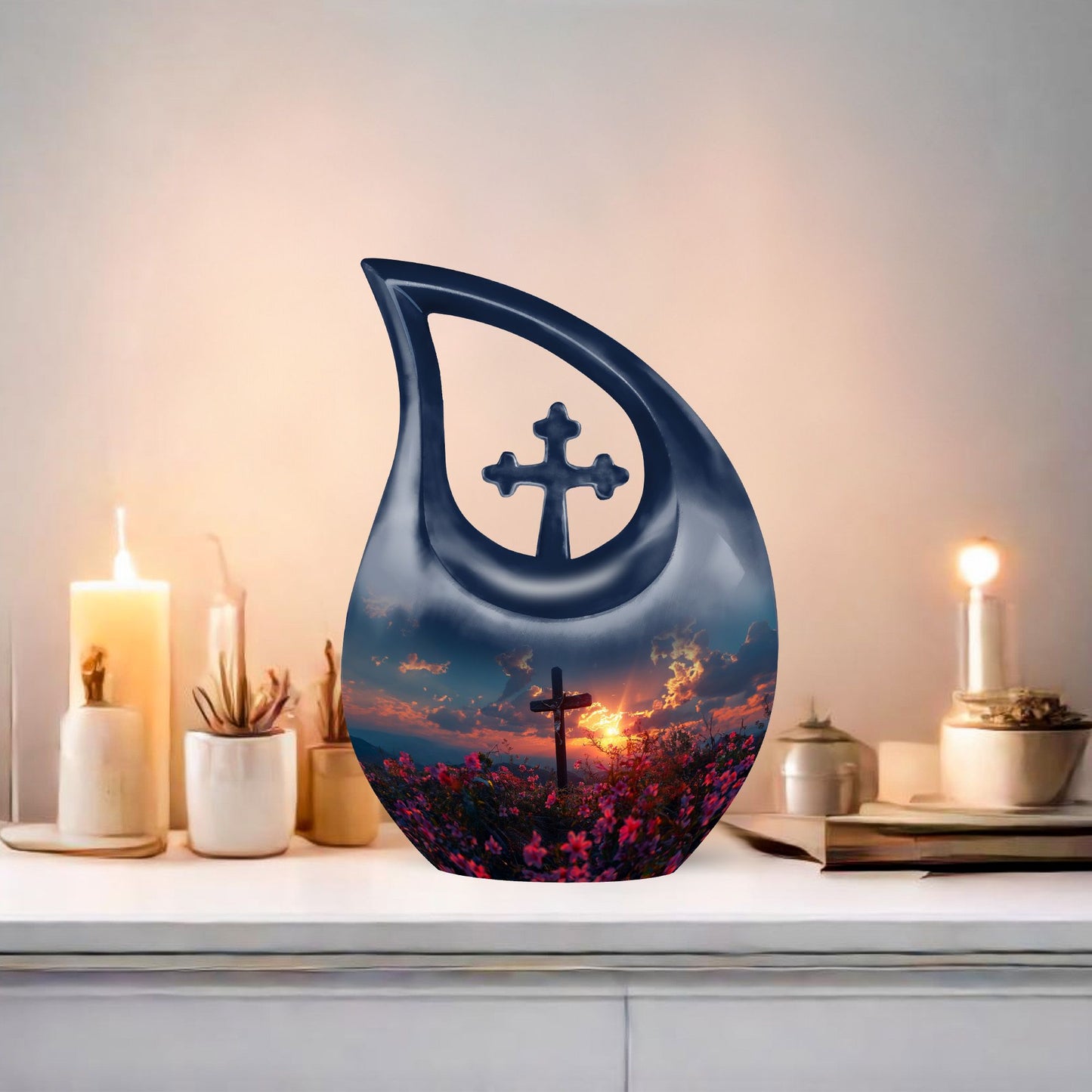 Large 10-inch Cross Drop Cremation Urn, 