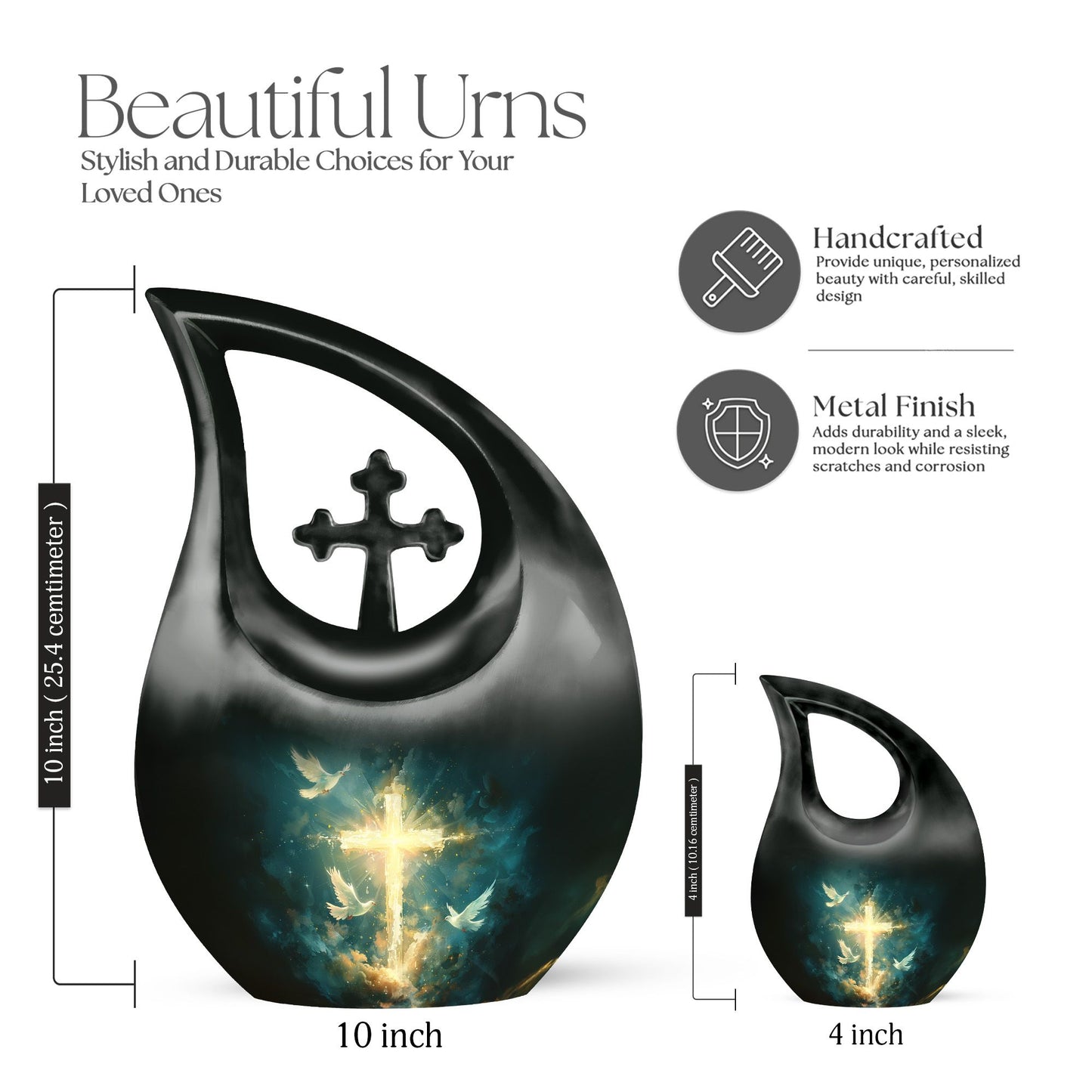 Personalized 10-inch Cross Drop Design cross urn, 