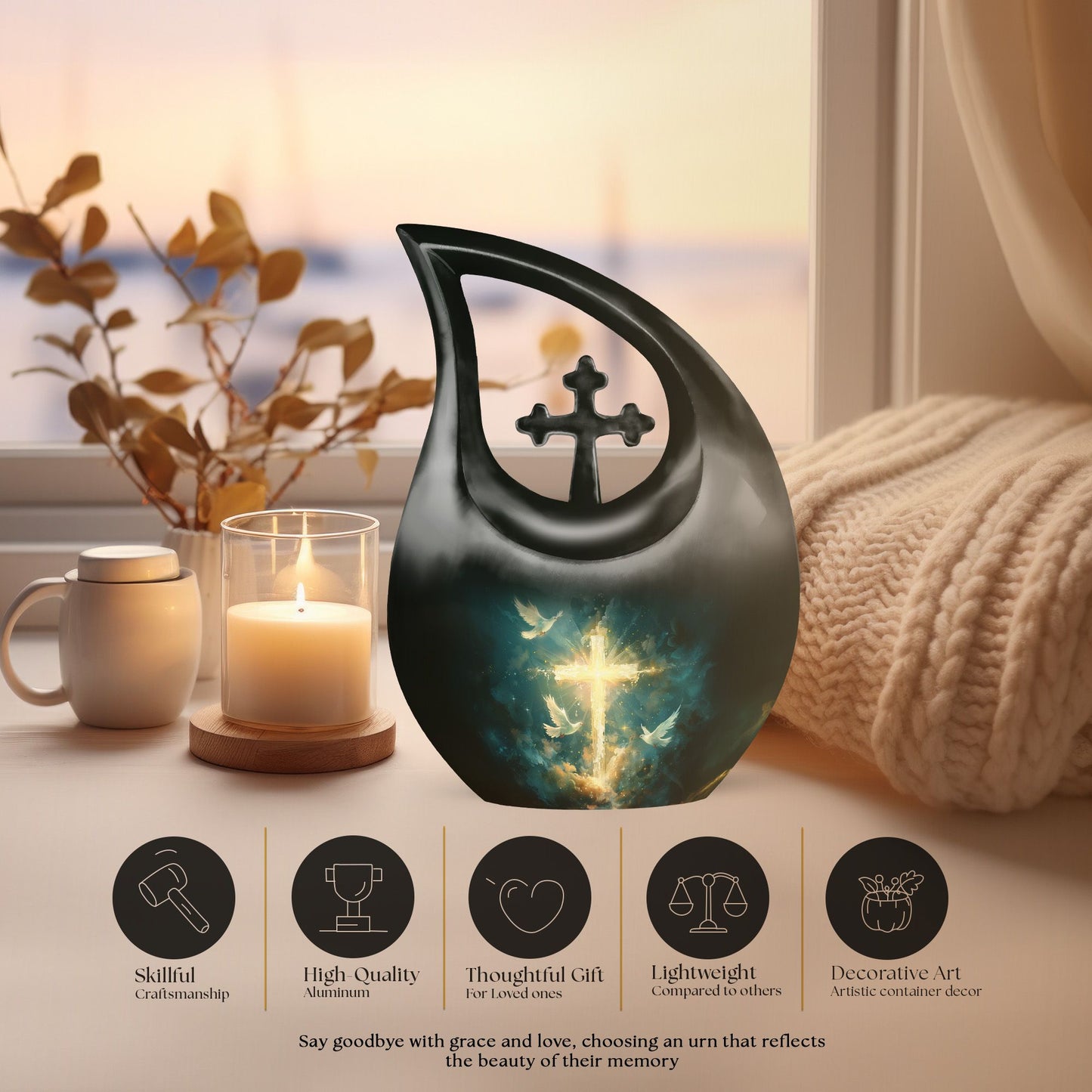 Personalized 10-inch Cross Drop Design cross urn, 