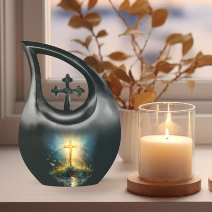 10-inch Cross Drop Garden Urn, aluminium memorial urn 