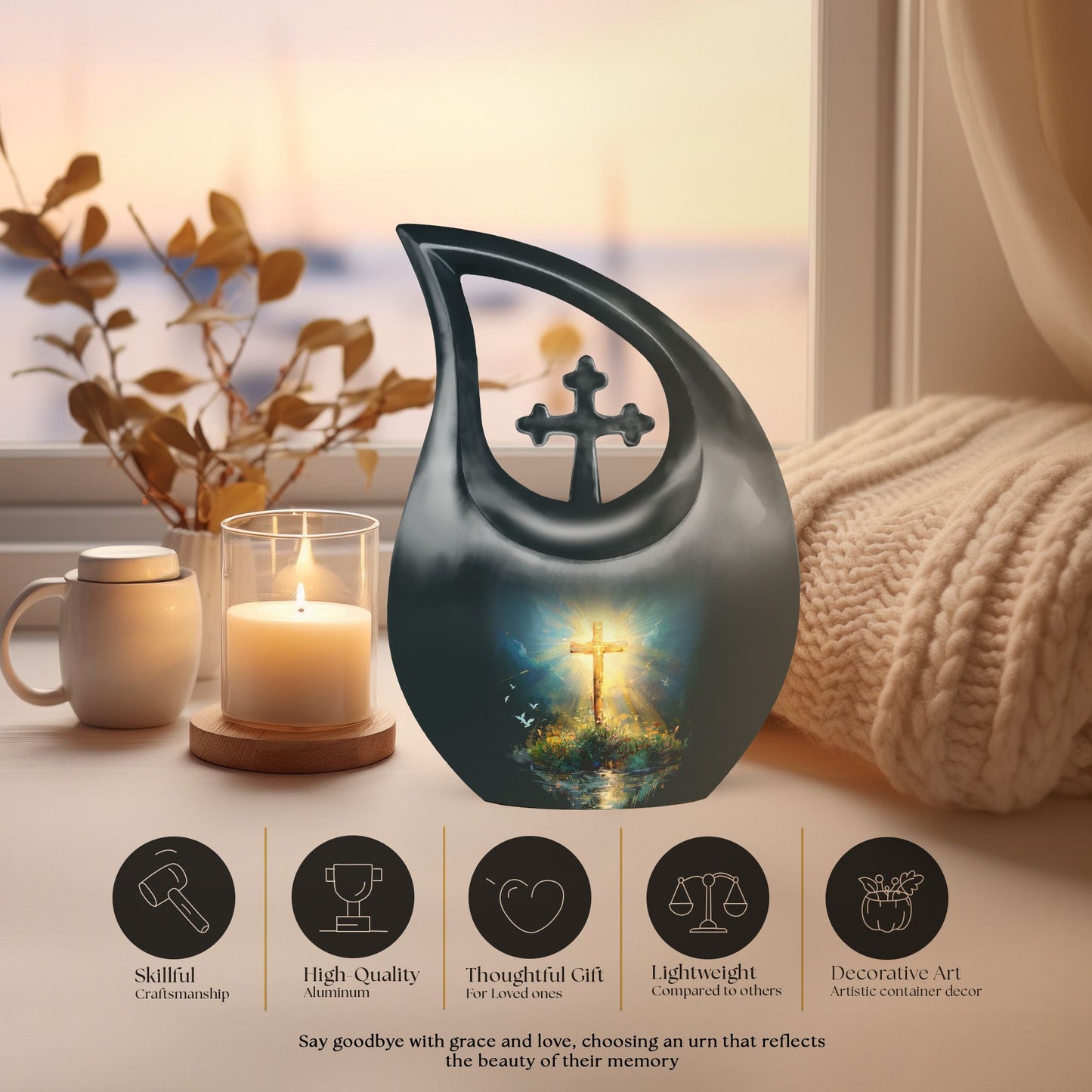 10-inch Cross Drop Garden Urn, aluminium memorial urn 