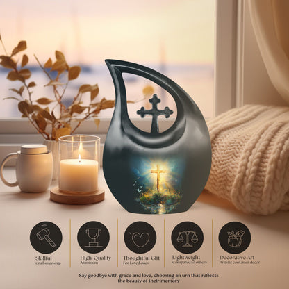 10-inch Cross Drop Garden Urn, aluminium memorial urn 