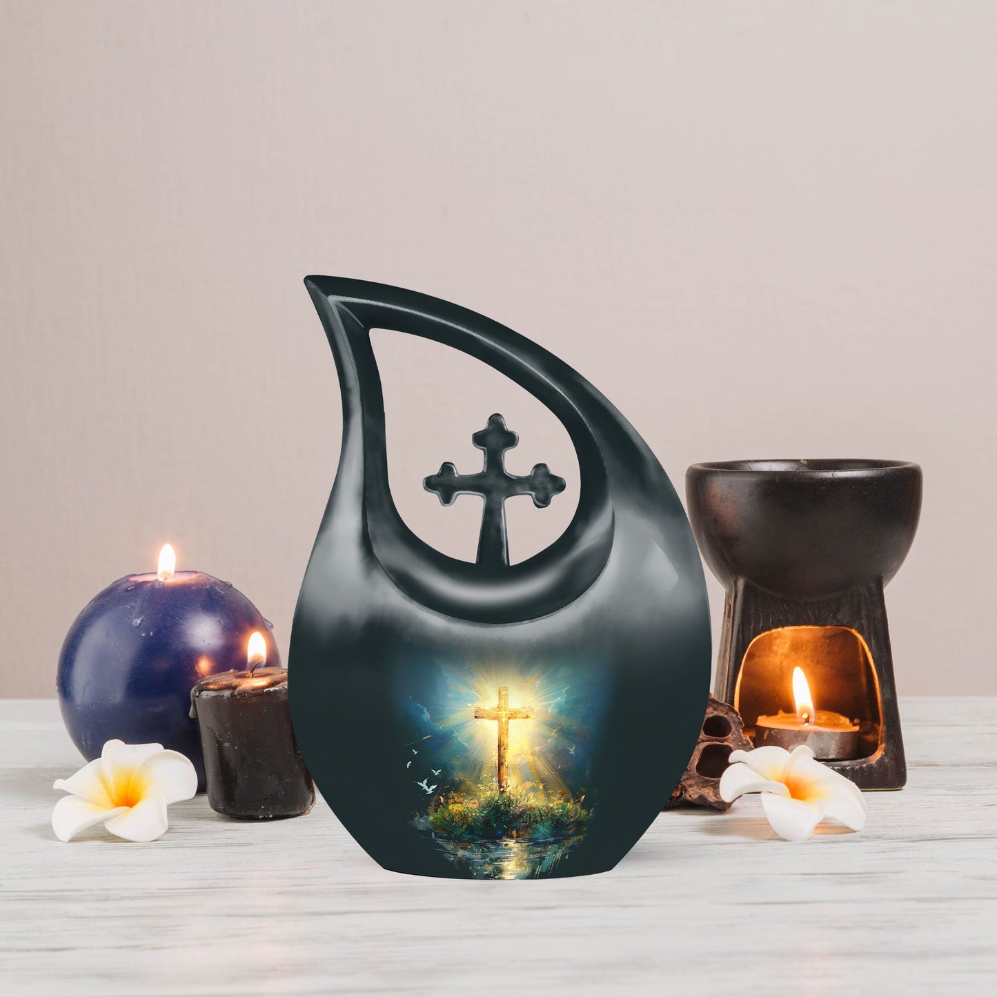 10-inch Cross Drop Garden Urn, aluminium memorial urn 