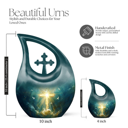 10-inch Cross Drop design Large Aluminum Burial Urn