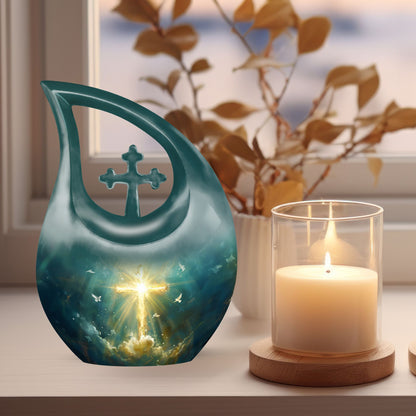 10-inch Cross Drop design Large Aluminum Burial Urn