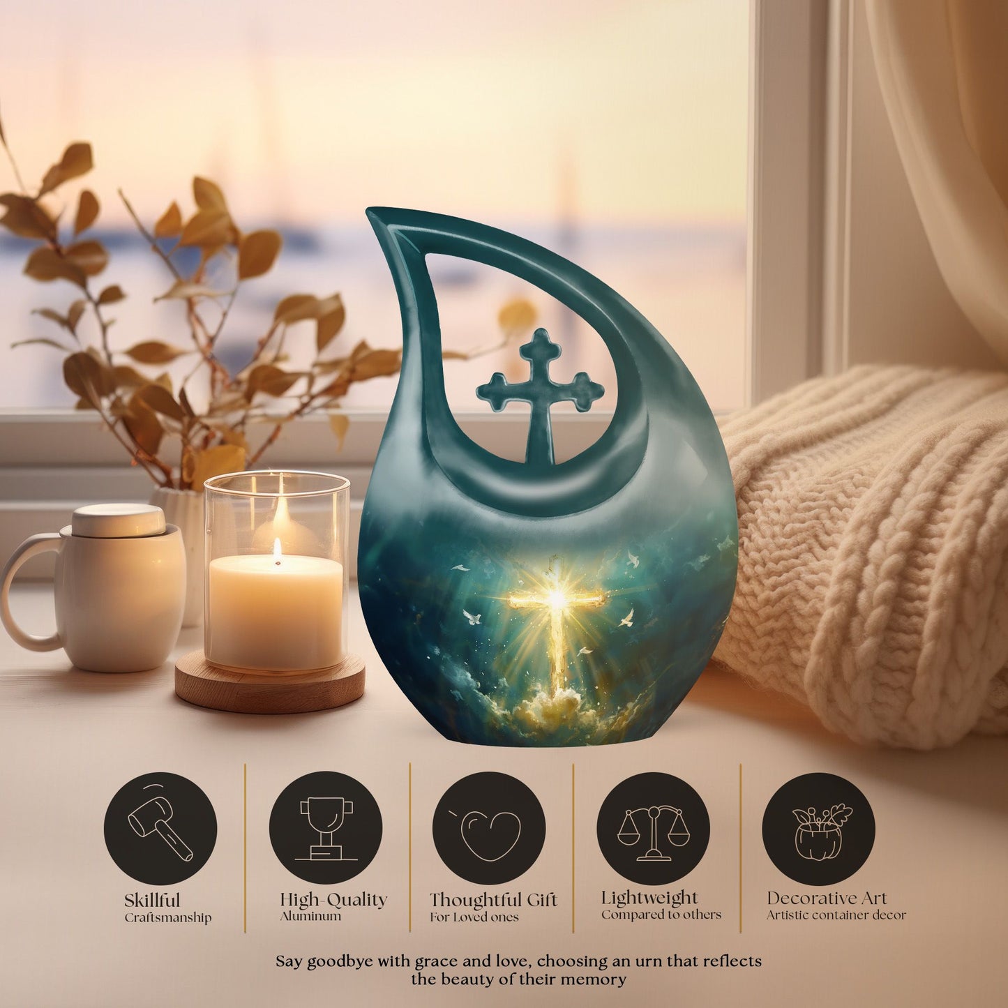 10-inch Cross Drop design Large Aluminum Burial Urn