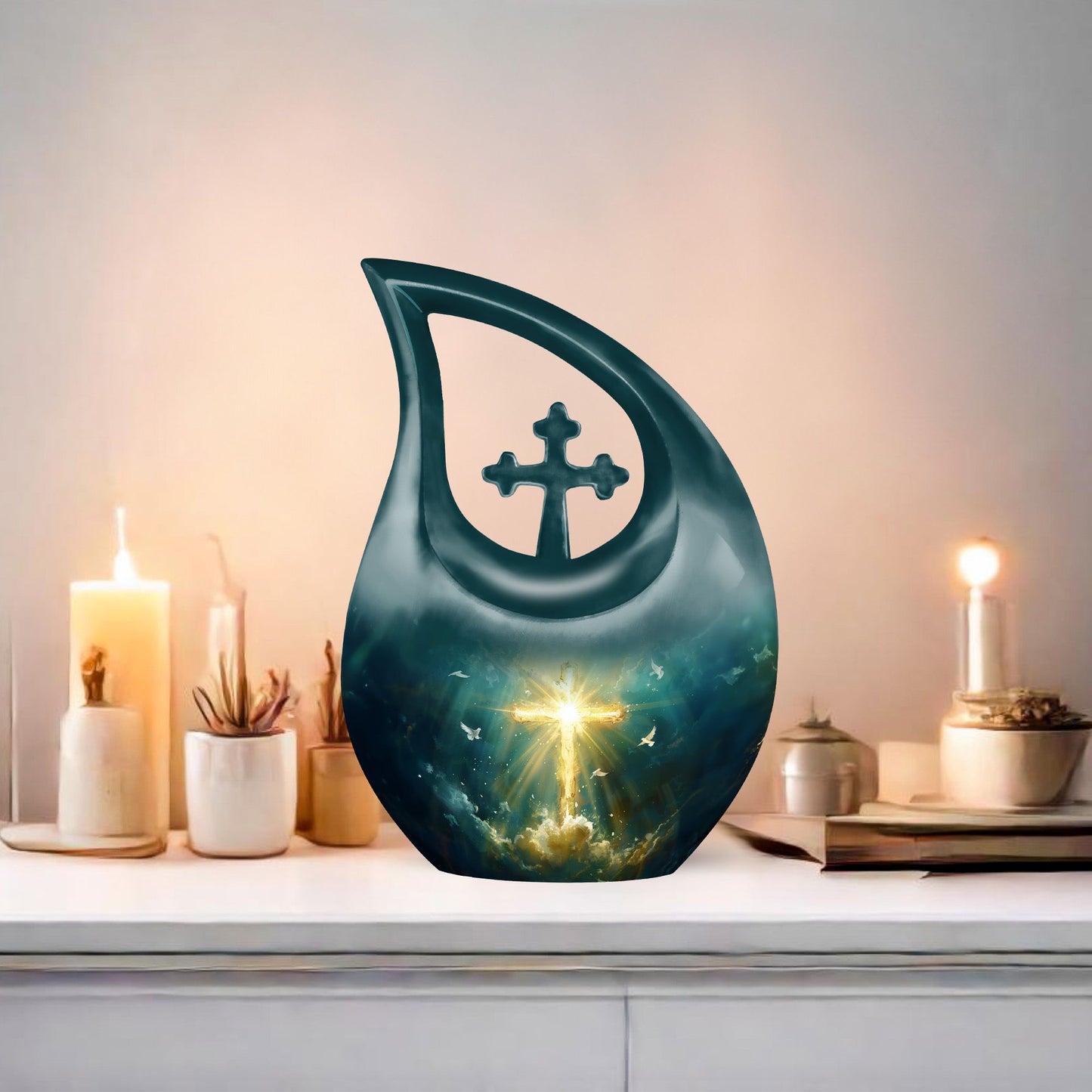 10-inch Cross Drop design Large Aluminum Burial Urn