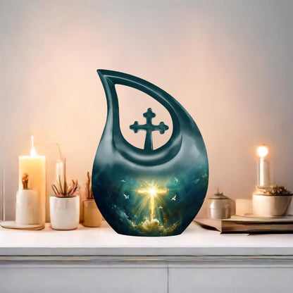 10-inch Cross Drop design Large Aluminum Burial Urn