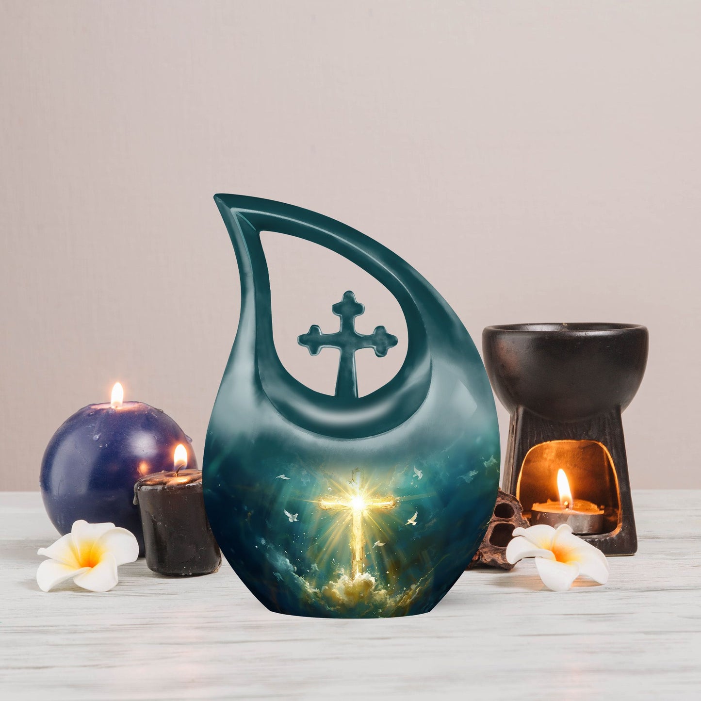 10-inch Cross Drop design Large Aluminum Burial Urn