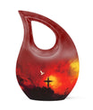 10-inch Cross Drop aluminium urn in a velvet pouch, personalized engraving option