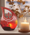 10-inch Cross Drop aluminium urn in a velvet pouch, personalized engraving option
