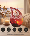 10-inch Cross Drop aluminium urn in a velvet pouch, personalized engraving option