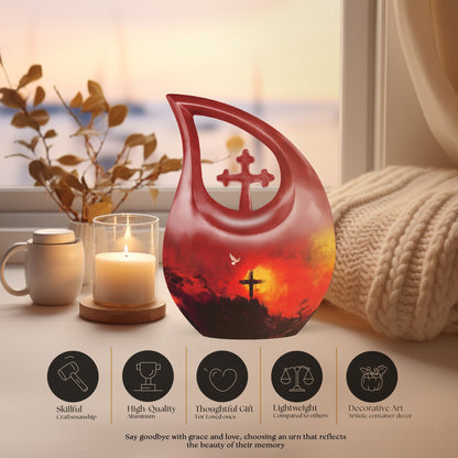 10-inch Cross Drop aluminium urn in a velvet pouch, personalized engraving option