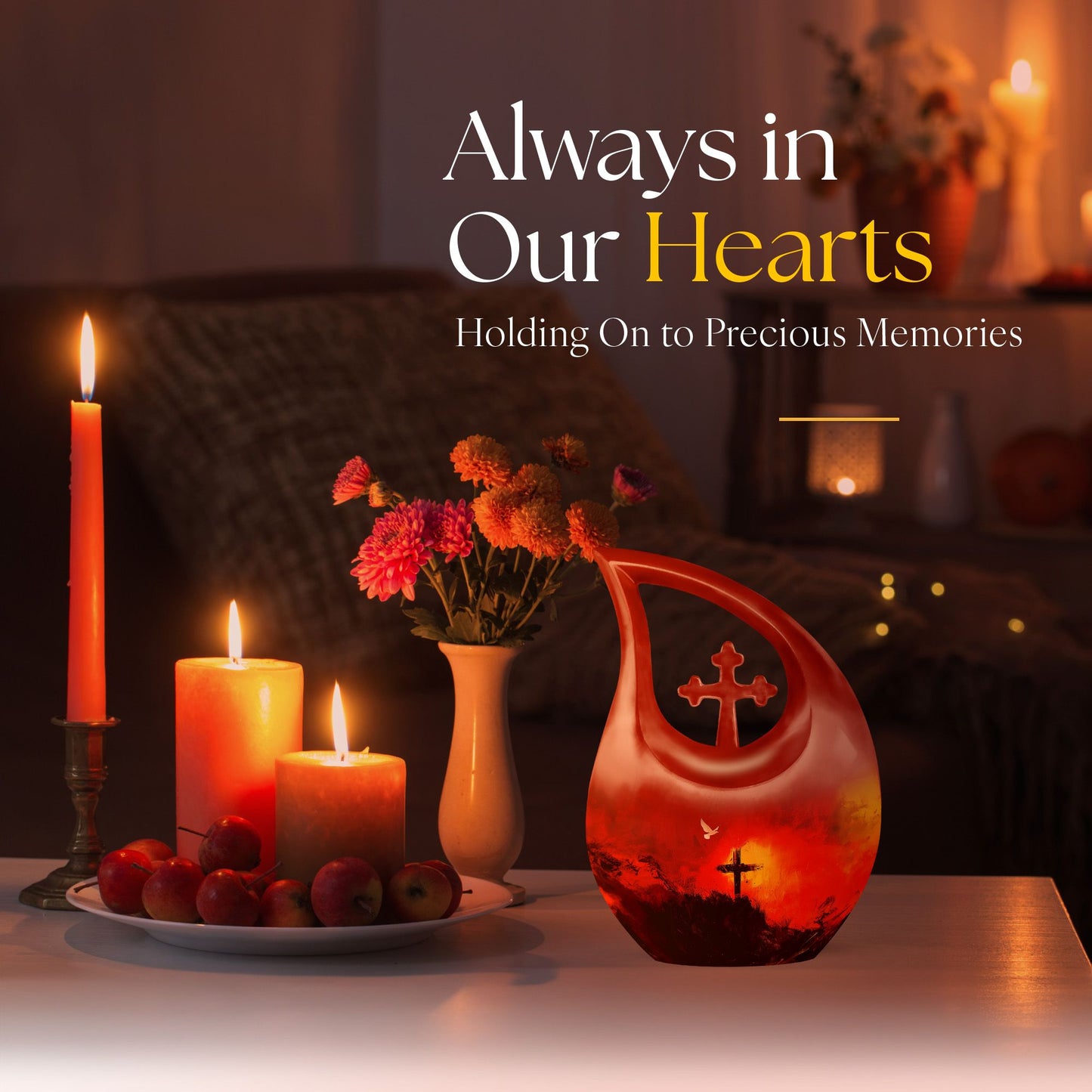 10-inch Cross Drop aluminium urn in a velvet pouch, personalized engraving option