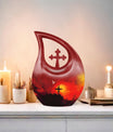 10-inch Cross Drop aluminium urn in a velvet pouch, personalized engraving option