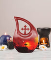 10-inch Cross Drop aluminium urn in a velvet pouch, personalized engraving option
