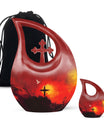 10-inch Cross Drop aluminium urn in a velvet pouch, personalized engraving option