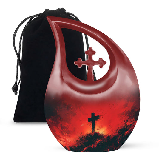 10 Inch Cross Drop Design Aluminium Urn for Human Ashes with Personal Engraving Option