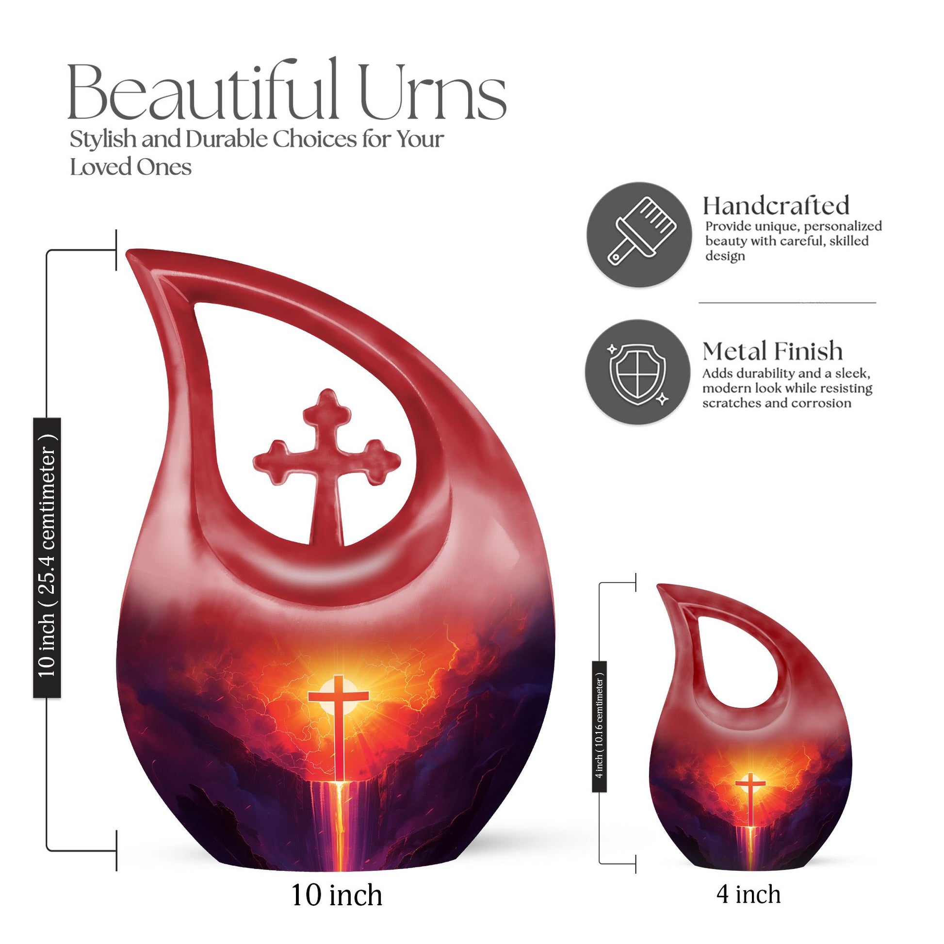 Affordable 10-inch Cross Drop Cremation Urn crafted from Aluminum