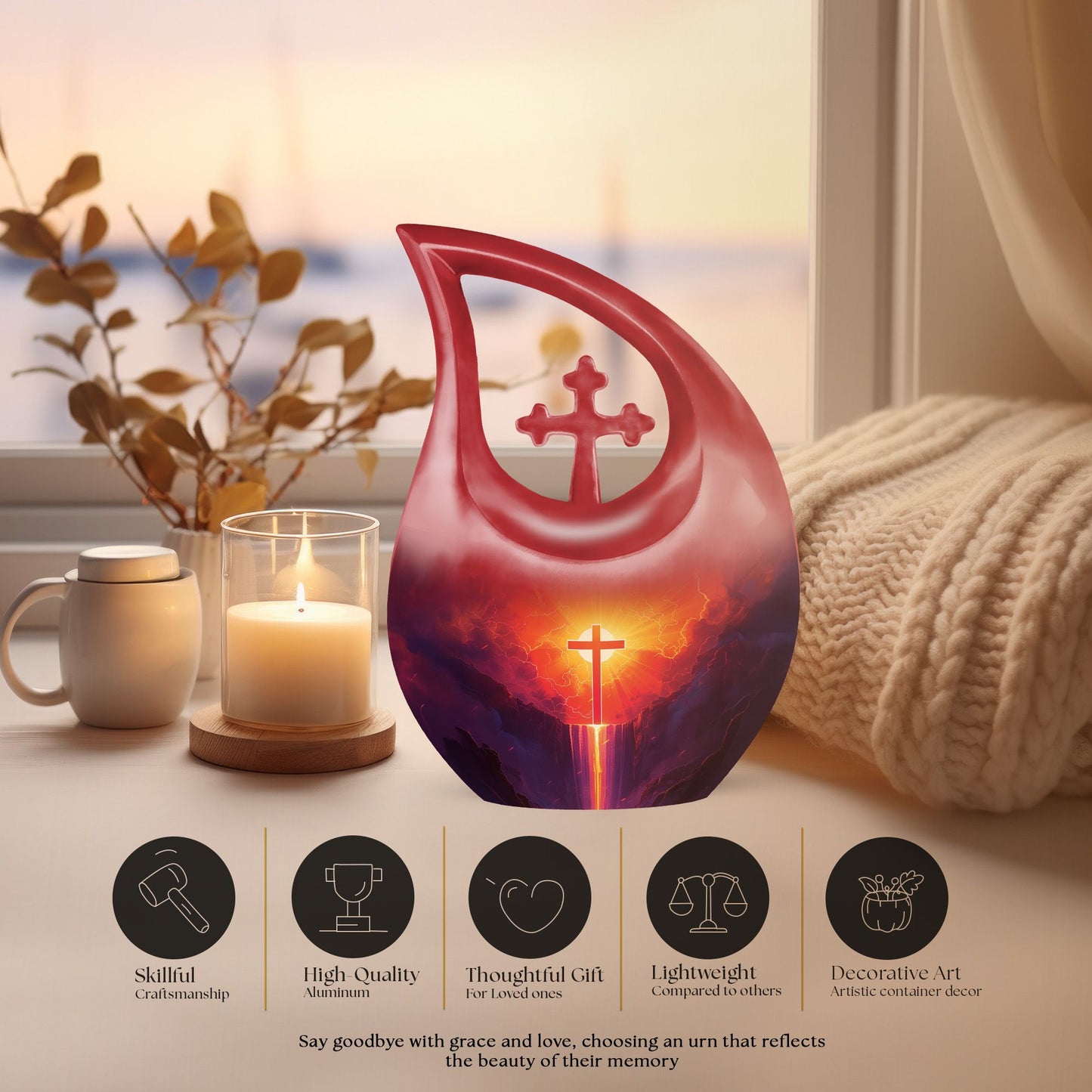 Affordable 10-inch Cross Drop Cremation Urn crafted from Aluminum