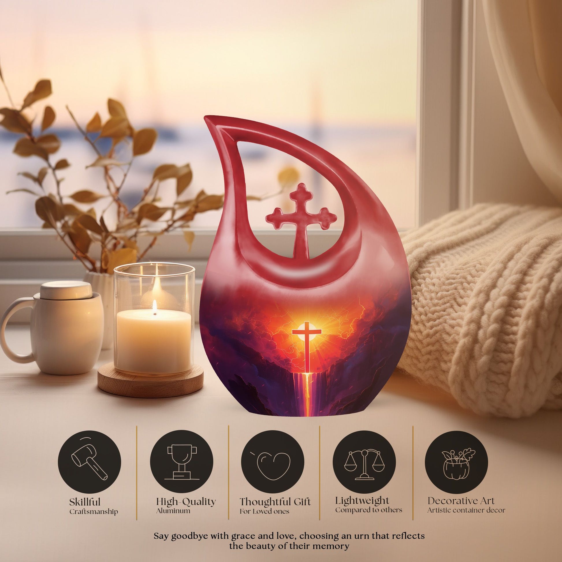 Affordable 10-inch Cross Drop Cremation Urn crafted from Aluminum