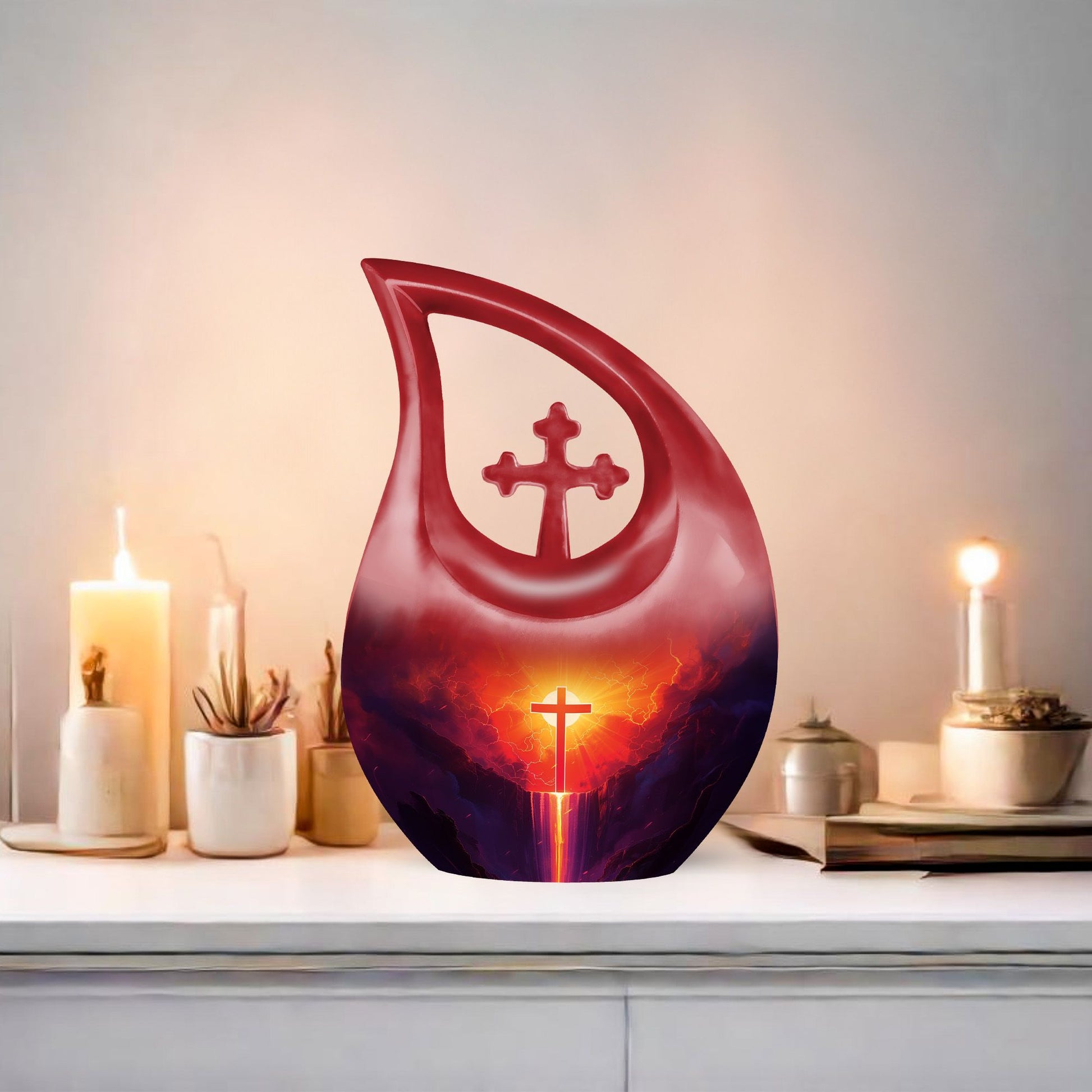 Affordable 10-inch Cross Drop Cremation Urn crafted from Aluminum