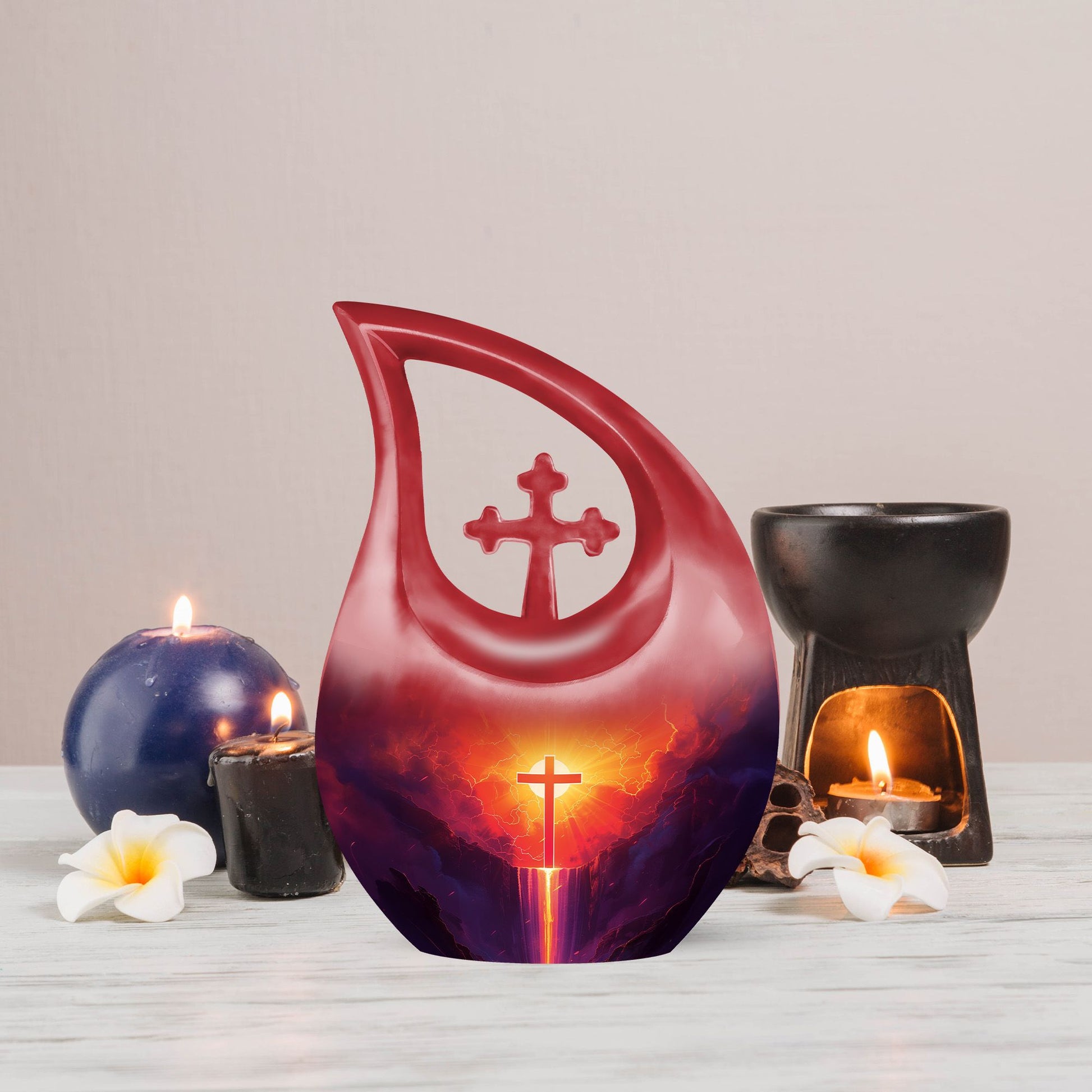 Affordable 10-inch Cross Drop Cremation Urn crafted from Aluminum