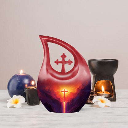 Affordable 10-inch Cross Drop Cremation Urn crafted from Aluminum