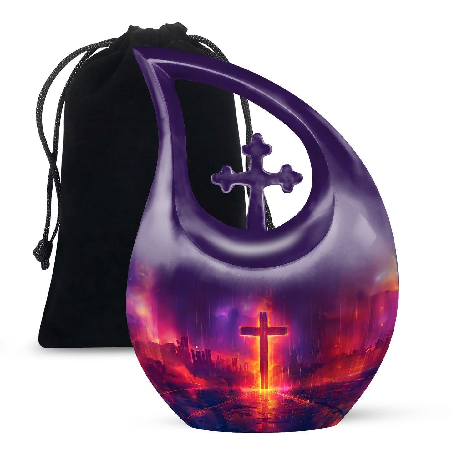 Cross Drop Design, 10 Inch Aluminium Affordable Funeral Urn