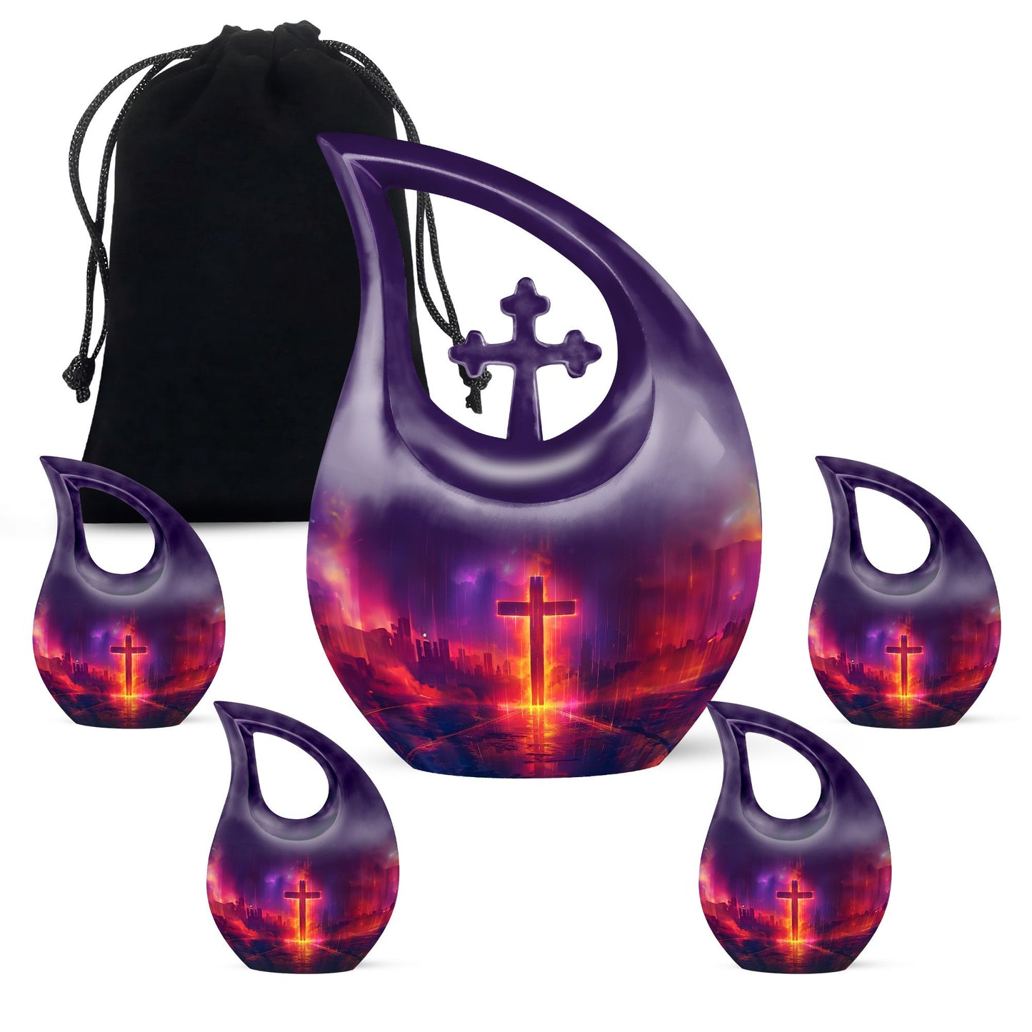 Cross Drop Design, 10 Inch Aluminium Affordable Funeral Urn