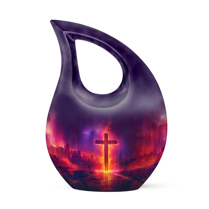 Cross Drop Design, 10 Inch Aluminium Affordable Funeral Urn