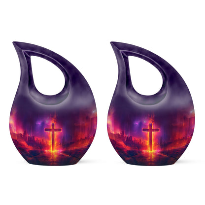 Cross Drop Design, 10 Inch Aluminium Affordable Funeral Urn