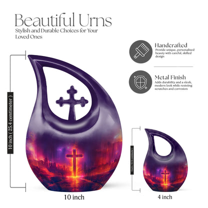 Cross Drop Design, 10 Inch Aluminium Affordable Funeral Urn