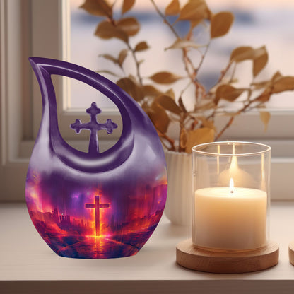 Cross Drop Design, 10 Inch Aluminium Affordable Funeral Urn