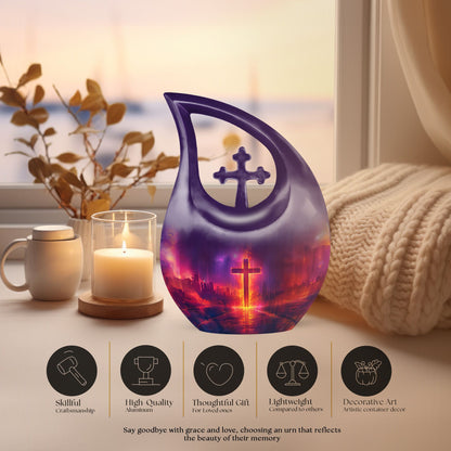 Cross Drop Design, 10 Inch Aluminium Affordable Funeral Urn