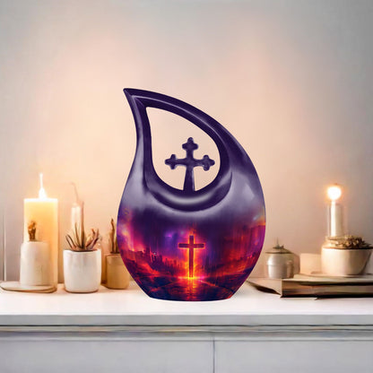 Cross Drop Design, 10 Inch Aluminium Affordable Funeral Urn