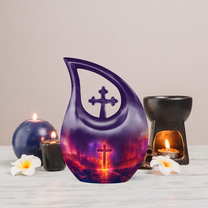 Cross Drop Design, 10 Inch Aluminium Affordable Funeral Urn