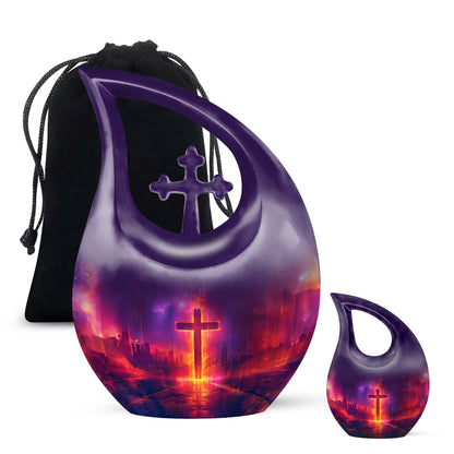 Cross Drop Design, 10 Inch Aluminium Affordable Funeral Urn