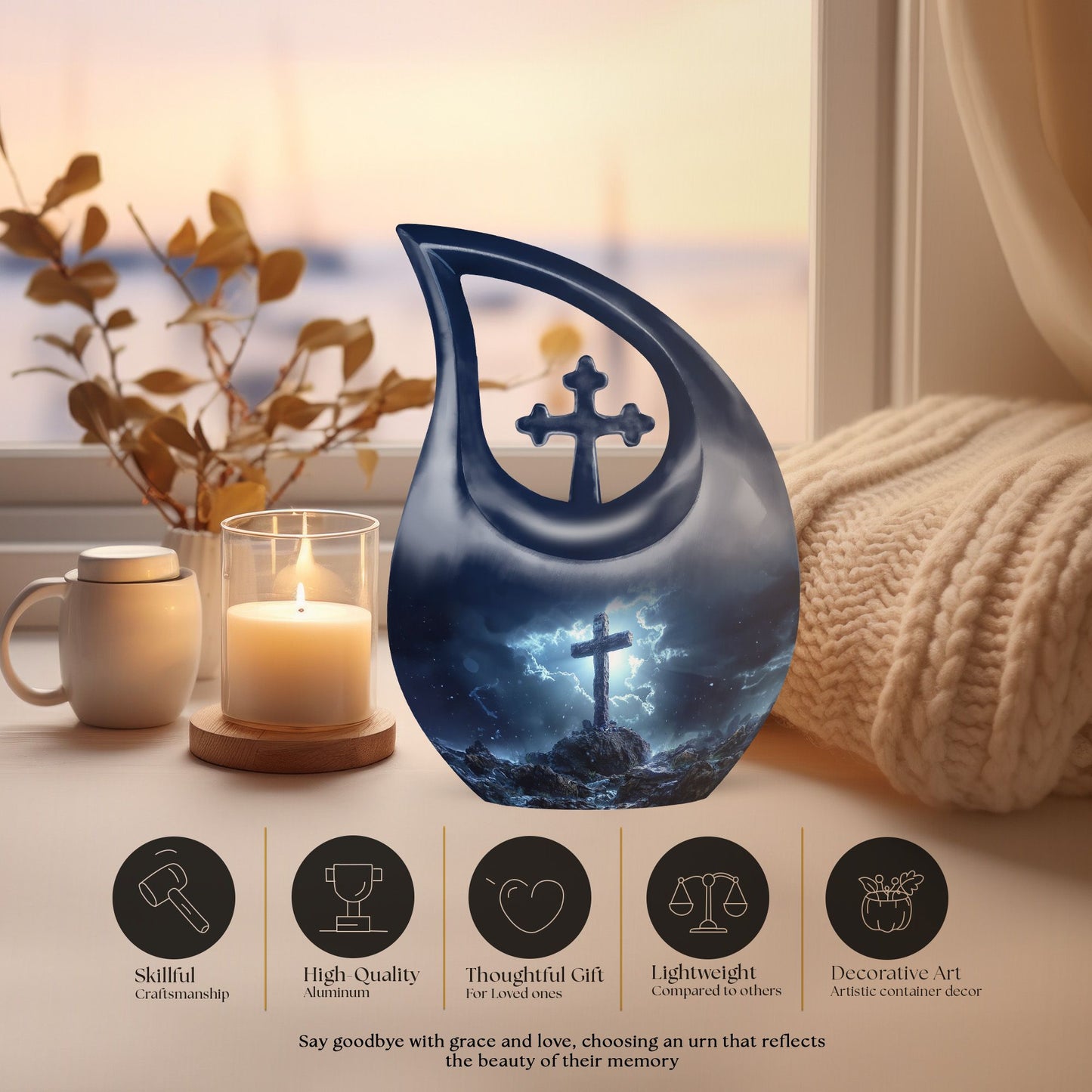 10 Inch Cross Drop Design Aluminium Cross Urn