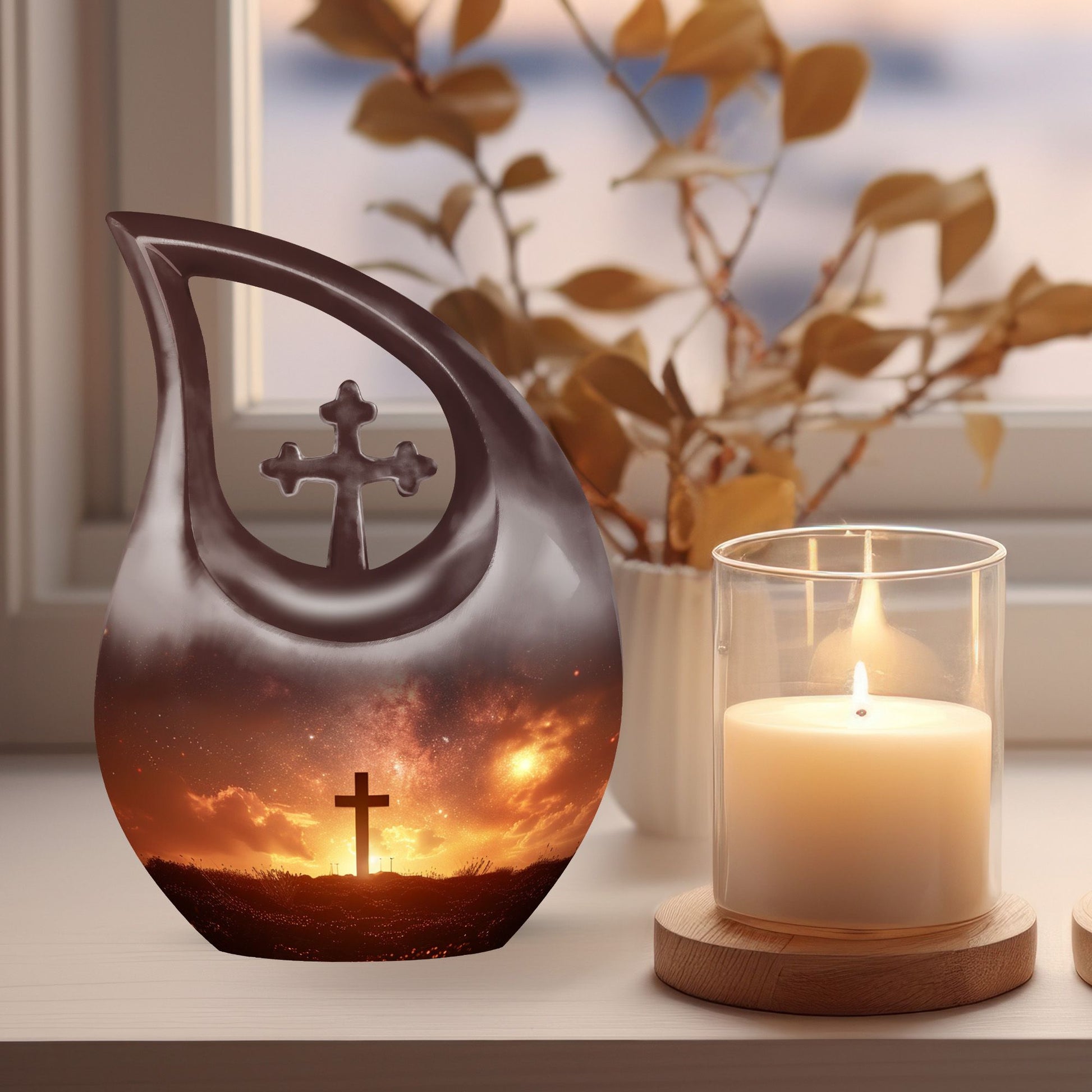 Affordable 10-inch Cross Drop memorial urn 