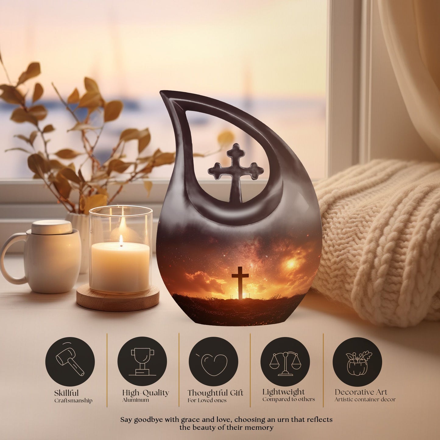 Affordable 10-inch Cross Drop memorial urn 